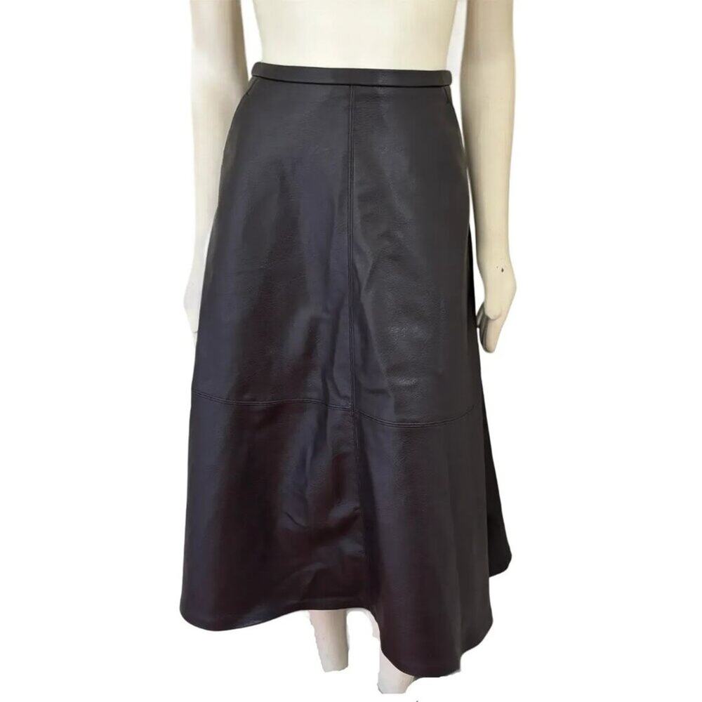 H&M EDITION Seam Detail Faux Leather A-line Midi Skirt in Chocolate Brown SZ 4